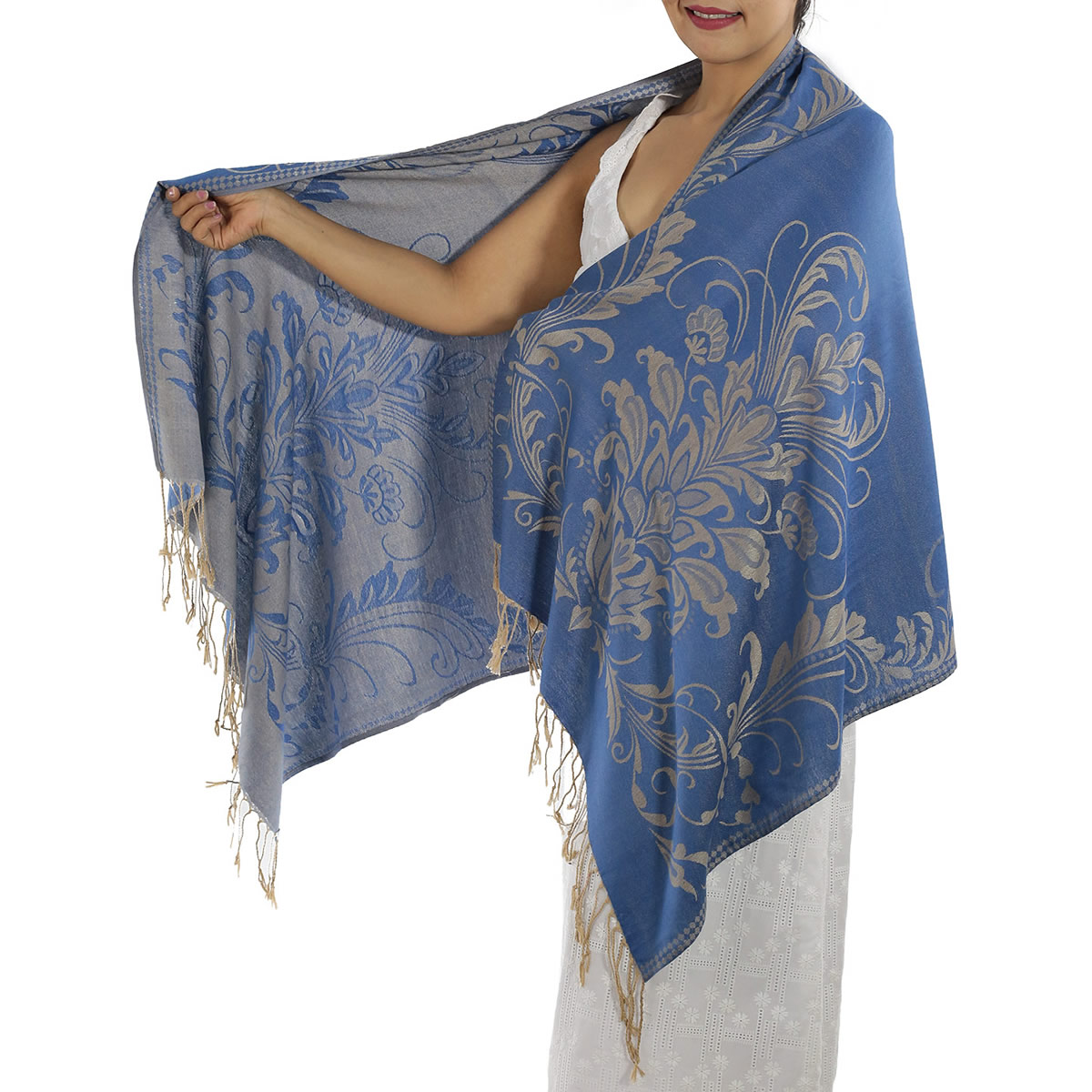 Patterned Blue Pashmina Shawls