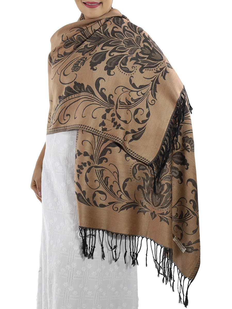 Patterned Brown Pashmina Shawls