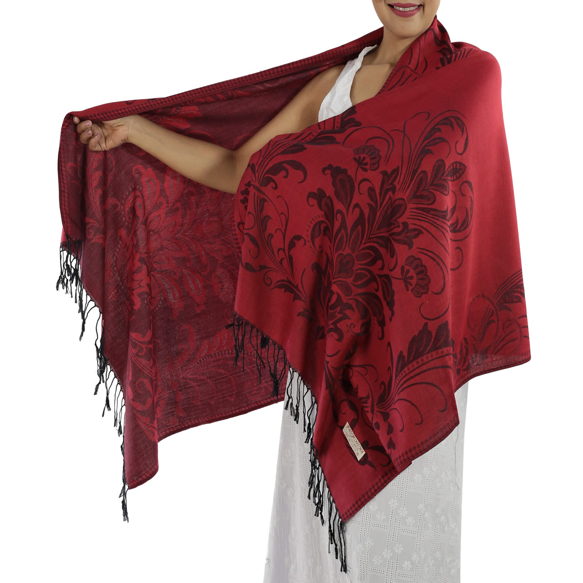 Patterned Deep Red Pashmina Shawls