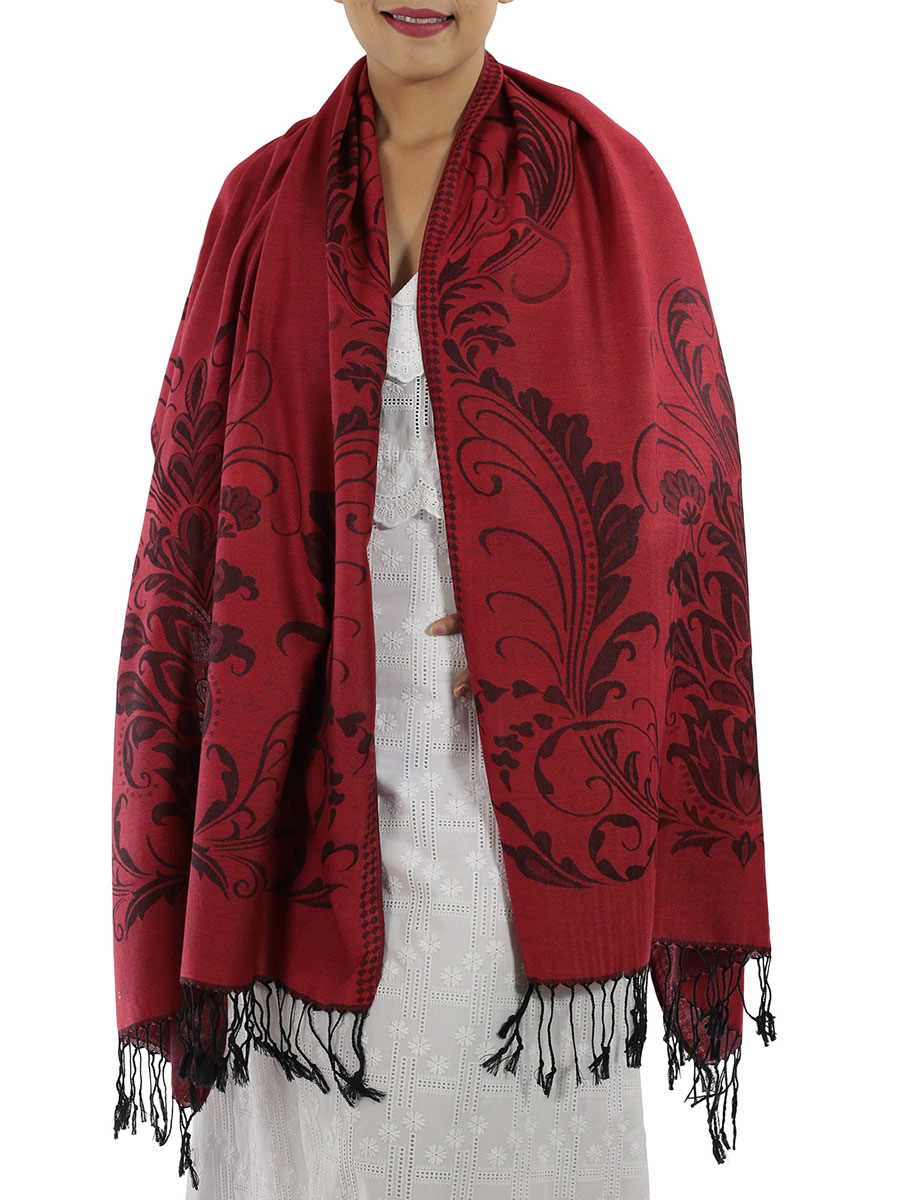 Patterned Deep Red Pashmina Shawls