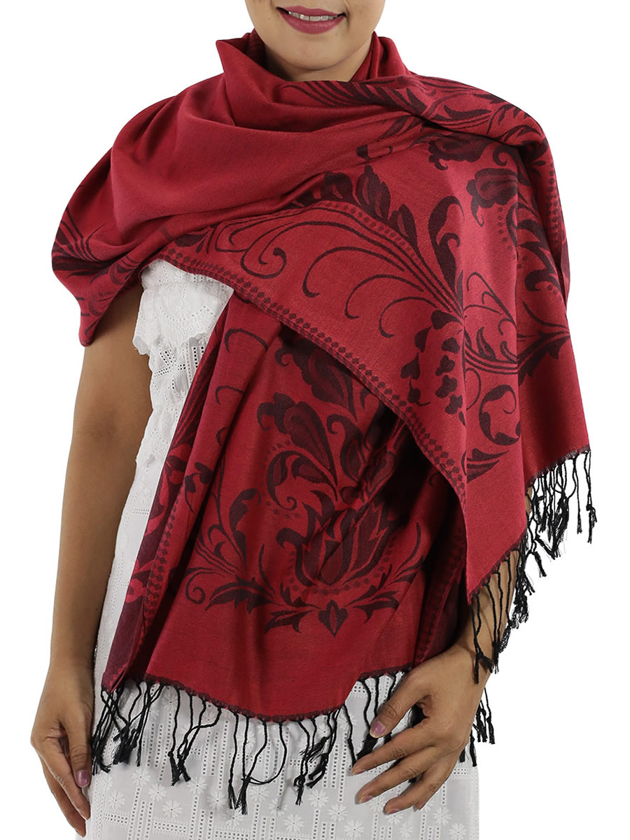 Patterned Deep Red Pashmina Shawls