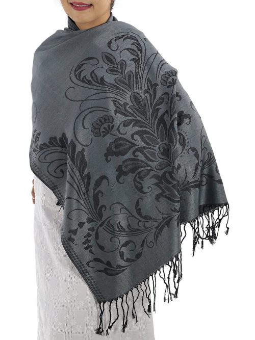 Patterned Grey Pashmina Shawls: image 2