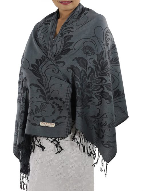 Patterned Grey Pashmina Shawls: image 3
