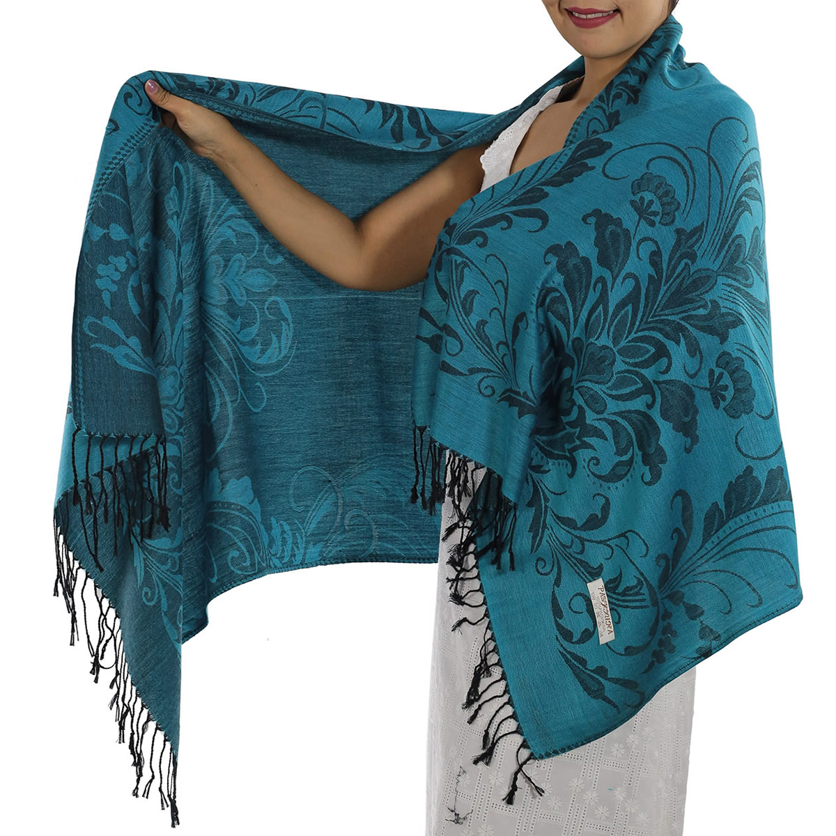 Patterned Light Blue Pashmina Shawls