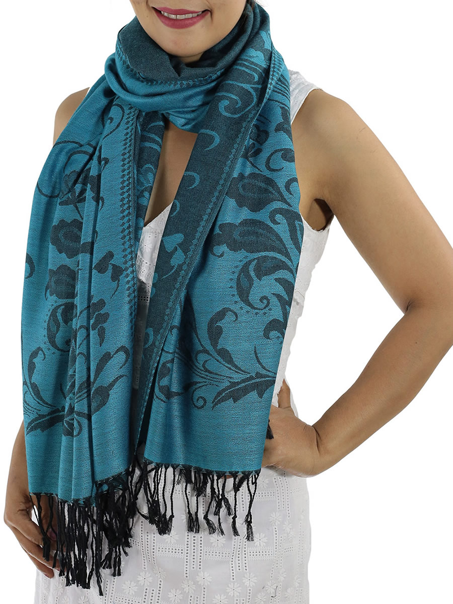 Patterned Light Blue Pashmina Shawls