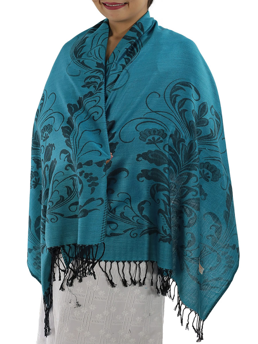 Patterned Light Blue Pashmina Shawls