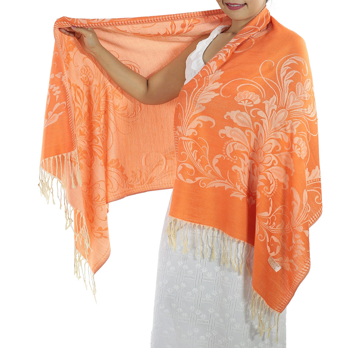 Patterned Orange Pashmina Shawls