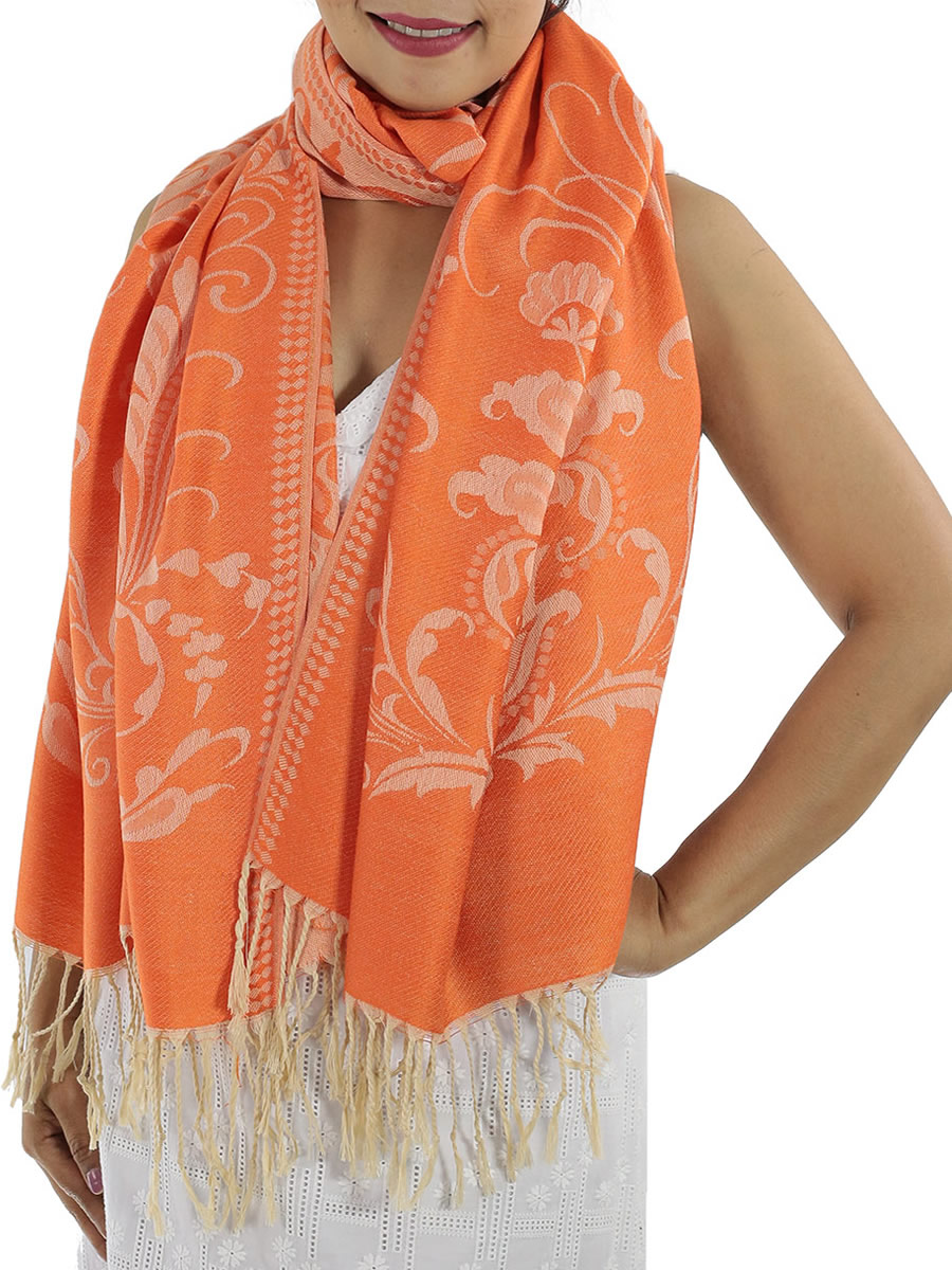 Patterned Orange Pashmina Shawls: image 4