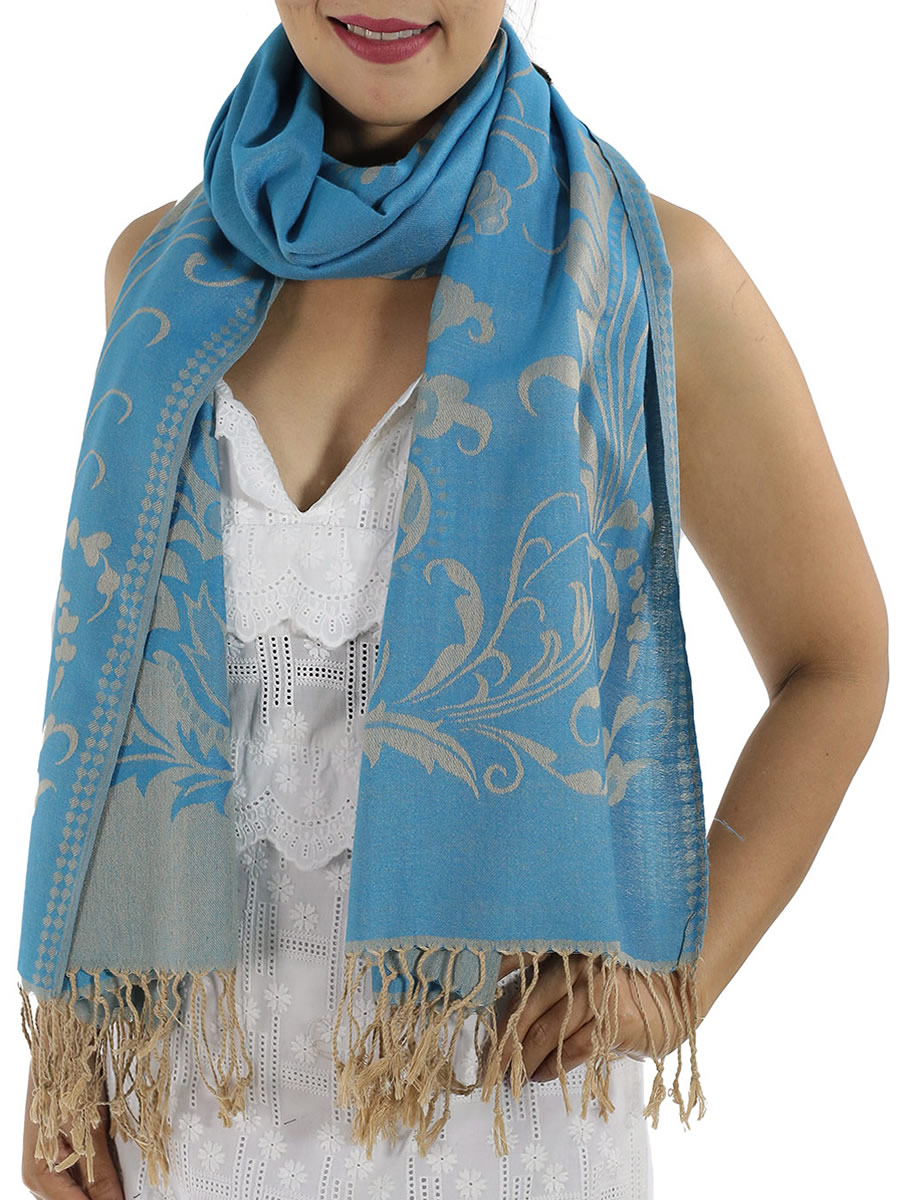 Patterned Pashmina Shawls, Baby Blue