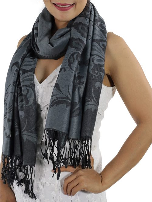 Patterned Pashmina Shawls, Grey: image 6