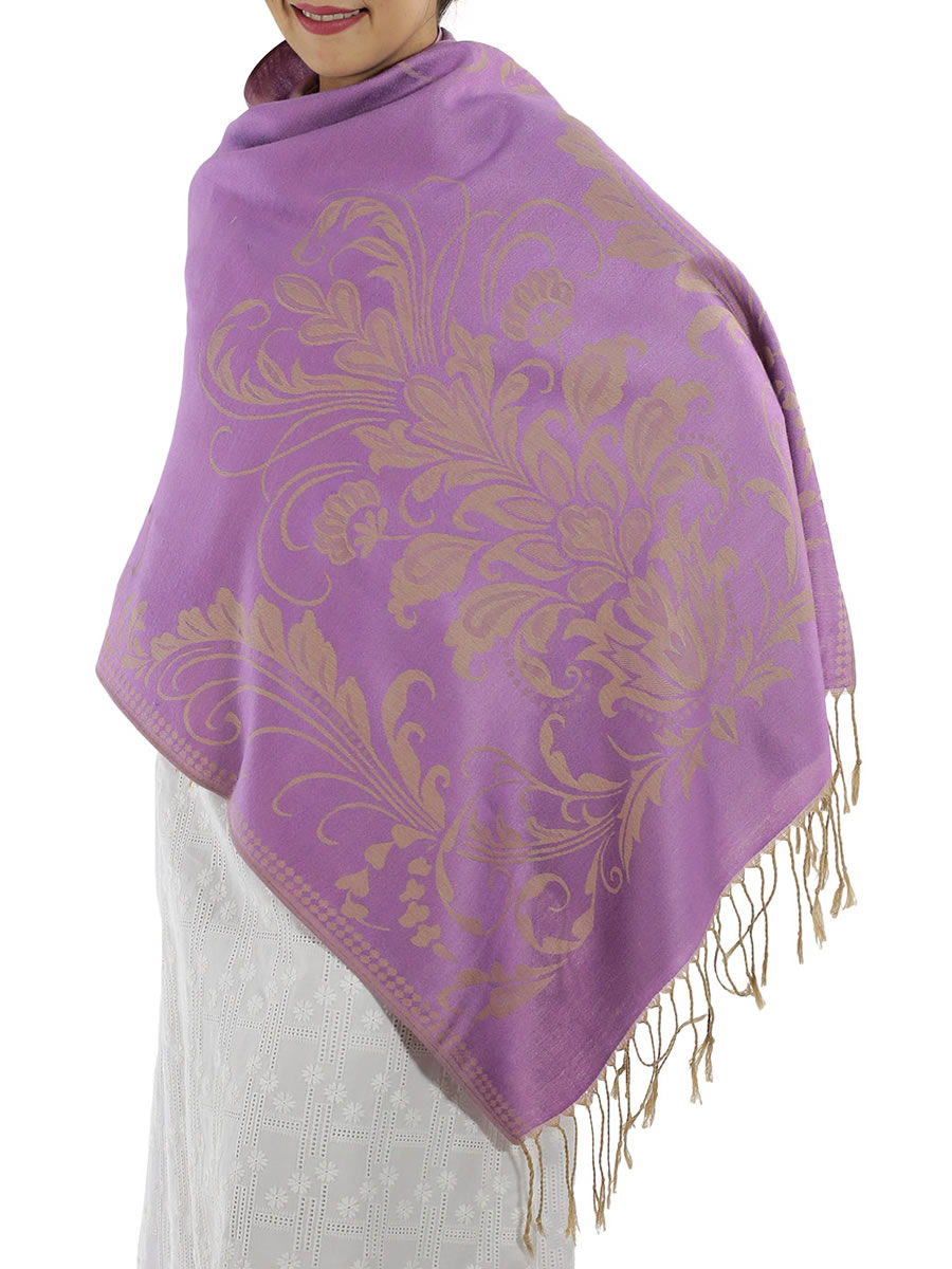 Patterned Purple Pashmina Shawls: image 4