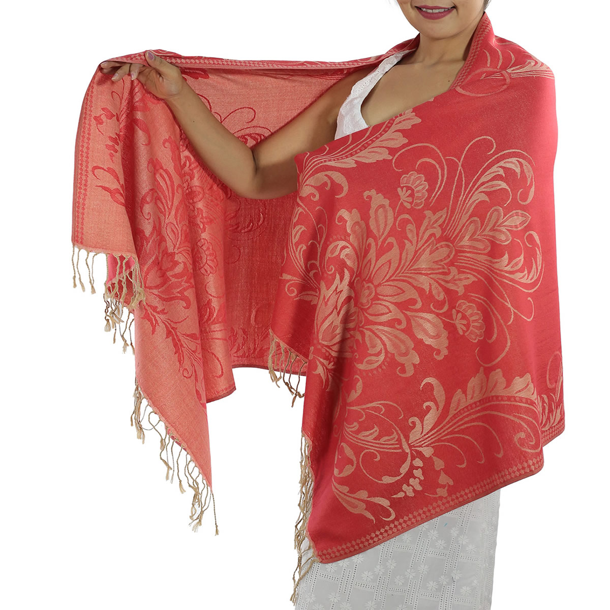 Patterned Red Pashmina Shawls