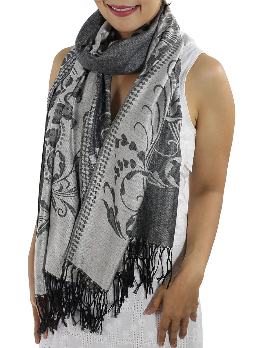 Patterned Silver Pashmina Shawls